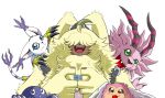  angoramon anthro bandai_namco belt blep blue_body blue_eyes blush digimon digimon_(species) female fur gatomon green_eyes group hair hair_over_eyes hi_res lagomorph leporid long_ears magnadramon male mammal otamamon pink_body pink_fur piximon ponytail_ears portugueselynx rabbit smile tongue tongue_out vpet white_body white_fur yellow_body yellow_fur 