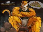  anthro bodily_fluids felid hi_res male mammal muscular muscular_anthro muscular_male pantherine pawpads pecs scar solo striped_body stripes sweat tan_(artist) tiger vein veiny_muscles 