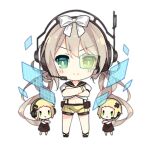  3girls bare_legs black_footwear blonde_hair blush blush_stickers bow brown_dress brown_sailor_collar c: chibi closed_mouth command_fairy_(girls&#039;_frontline) cross_hair_ornament crossed_arms dress earpiece fairy_(girls&#039;_frontline) floating_screen full_body girls&#039;_frontline green_eyes hair_bow hair_ornament hairclip headphones headset light_brown_hair long_hair looking_at_viewer midriff multiple_girls navel official_art sailor_collar saru scouter shirt short_hair short_sleeves shorts simple_background smile standing straight-on suspender_shorts suspenders third-party_source transparent_background twintails v-shaped_eyebrows v-shaped_eyes very_long_hair white_bow white_shirt yellow_shorts yellow_wristband |_| 