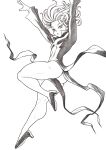  1girl ass dress greyscale high_heels looking_at_viewer monochrome one-punch_man open_mouth pokkuti tatsumaki thick_thighs thighs toned 