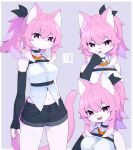  absurd_res anthro breasts clothed clothing devil-vox felid feline female hair hi_res kemono looking_at_viewer mammal pink_body pink_eyes pink_hair solo white_body 