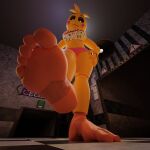  absurd_res animatronic anthro avian bib bird chicken clothing feet female five_nights_at_freddy&#039;s five_nights_at_freddy&#039;s_2 foot_fetish foot_focus galliform gallus_(genus) hi_res humanoid humanoid_feet looking_at_viewer looking_down machine panties phasianid pink_clothing pink_panties pink_underwear plantigrade rellth robot scottgames soles solo toes toy_chica_(fnaf) underwear 