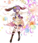  1girl animal_ears artist_request bangs bernadetta_von_varley boots dress fake_animal_ears fake_tail fire_emblem fire_emblem:_three_houses fire_emblem_heroes flower full_body gloves green_eyes hair_ornament highres non-web_source official_art puffy_short_sleeves puffy_sleeves purple_eyes rabbit_ears rabbit_tail short_dress short_hair short_sleeves solo tail thigh_boots thigh_strap transparent_background 
