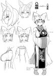  1girl akure_ekuto animal_ear_fluff animal_ears breasts dress fox_ears fox_girl greyscale hat highres huge_breasts mob_cap monochrome multiple_views shoes short_hair tabard touhou yakumo_ran 