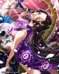  amazon_warrior black_hair blue_eyes boa_hancock dress dynamic_pose earrings jewelry moroi one_piece red_nails skull snake snake_earrings violet_dress 