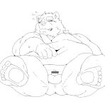  2023 anthro balls bear belly big_belly blush censored erection eyes_closed feet genitals hi_res kemono male mammal micropenis moobs overweight overweight_male penis small_penis solo sugekuma 