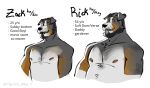  2023 absurd_res age_difference anthro beard belly black_hair body_hair canid canine canis chest_hair digital_media_(artwork) domestic_dog duo english_text eyebrows facial_hair father_(lore) father_and_child_(lore) father_and_son_(lore) hair hi_res male mammal mature_anthro mature_male model_sheet mustache nipples parent_(lore) parent_and_child_(lore) parent_and_son_(lore) pronouns rick_(rick_shep) rick_shep son_(lore) stated_age text whiskers zach_(rick_shep) 