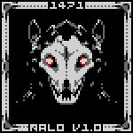 16-bit 1:1 ambiguous_gender anterior_nasal_aperture anthro black_background black_body black_fur black_hair black_sclera bone border canid digital_media_(artwork) english_text fangs front_view fur grey_border grey_text hair headshot_portrait invalid_tag malo malo_1.0 mammal number partially_colored pixel_(artwork) portrait pupils red_eyes restricted_palette scp-1471-a scp_foundation simple_background skull solo teeth text thxsprites white_pupils 