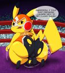  absurd_res bulge butt clothing cosplay_pikachu_(costume) detailed_bulge dialogue generation_1_pokemon hi_res looking_back male nintendo pikachu pikachu_libre pokemon pokemon_(species) solo tepigfan101 torn_clothing torn_underwear underwear wrestler wrestling 