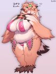  &lt;3 2023 accessory anthro avian beak big_breasts bird breasts brown_beak camel_toe chubby_female clothed clothing curvy_figure feathers female glistening glistening_breasts hair hair_accessory hairband hi_res huge_breasts konatsu_(sususuigi) looking_at_viewer neck_tuft nipple_outline open_beak open_mouth orange_body orange_feathers signature simple_background skimpy smile smiling_at_viewer solo standing sususuigi tail_feathers talons thick_thighs tuft voluptuous wide_hips wings 
