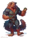  2023 abs anthro areola barazoku biceps biped crotch_tuft digital_media_(artwork) food fruit fur hi_res male mane muscular muscular_anthro muscular_male muscular_thighs nipples nude open_mouth open_smile pecs plant quads simple_background smile solo standing tail taran_fiddler teeth thick_thighs tongue tuft vein veiny_muscles vivverid were werebinturong werevivverid whiskers white_background 