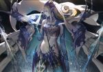  1girl cape final_fantasy final_fantasy_xvi frost grey_hair hand_up highres ice_crystal jill_warrick lcw961904412 looking_to_the_side open_hand pale_skin pointy_ears shiva_(final_fantasy) snowflakes solo tiara white_cape 