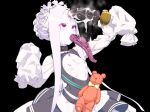  1girl abigail_williams_(fate) abigail_williams_(festival_outfit)_(fate) black_background breast_cutout breasts colored_skin dildo fate/grand_order fate_(series) highres hitobashira_(1746164306) holding holding_sex_toy keyhole long_hair long_tongue nipple_piercing parted_bangs piercing red_eyes sex_toy sidelocks simple_background skull_fucking sleeves_past_fingers sleeves_past_wrists small_breasts solo stuffed_animal stuffed_toy suction_cups teddy_bear tongue tongue_out upper_body white_hair white_skin 