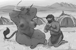  2023 anthro barefoot beard big_breasts bottomwear bovid bovine breasts carving carving_knife cattle clothed clothed/nude clothed_male_nude_female clothing curvy_figure doctordj duo facial_hair feet female fur grass greyscale hair hi_res hooves horn human human_on_anthro idol interspecies knife larger_anthro larger_female loincloth male male/female mammal modelling monochrome navel nipples nude on_grass on_ground outdoor_nudity outside plant prehistoric sitting sitting_on_grass sitting_on_ground size_difference smaller_human smaller_male smile tent thick_thighs topless topless_human topless_male tribal voluptuous wide_hips 