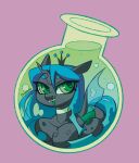  arthropod black_body blue_hair blue_tail bottle changeling chibi container crown cute_fangs dodsie eyebrows fangs friendship_is_magic green_eyes green_sclera hair hasbro headgear hi_res horn insect_wings lying my_little_pony open_mouth open_smile potion potion_bottle queen_chrysalis_(mlp) smile tail teeth wings 