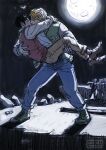  2boys arms_around_neck bad_id bad_tumblr_id bara black_hair blonde_hair blush carrying closed_eyes collared_shirt couple cris_art denim full_body full_moon heart hulkling jeans kiss leaning_forward male_focus marvel moon moonlight multiple_boys pants pectorals princess_carry shirt shoes short_hair sideburns sneakers standing thick_eyebrows wiccan yaoi 
