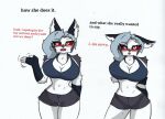  anthro big_breasts blush bottomwear breasts cleavage clothed clothing comic english_text female helluva_boss hi_res hotpants loona_(helluva_boss) pace-maker shirt shorts solo tank_top text topwear 