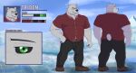  2023 anthro bara-diction bear belly biceps biped black_sclera bottomwear butt clothed clothing color_swatch digital_media_(artwork) ear_piercing ear_ring english_text eyebrows eyewear footwear fully_clothed fur glasses green_eyes grey_body grey_fur hi_res male mammal model_sheet musclegut muscular muscular_anthro muscular_male pants piercing polar_bear pose ring_piercing shirt shoes smile solo tail text topwear triden_(sleepytriden) ursine 