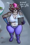  anthro big_breasts breasts cleavage clothed clothing cybernetics date female hair hi_res looking_up_at_viewer machine mammal marvel oystercatcher7 pink_hair pink_sclera procyonid raccoon shirt shocket_raccoon short_female solo tank_top thick_thighs topwear wide_hips 