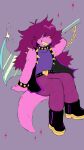  9:16 anthro armband axe battle_axe big_hair biped black_clothing blue_clothing boots bottomwear bracelet breasts chain claws clothing collar deltarune fangs female footwear freckles goth hair hi_res holding_axe holding_battle_axe holding_object holding_weapon jacket jewelry looking_at_viewer monster multicolored_clothing non-mammal_breasts pants paws puppkittyfan1 purple_body purple_clothing purple_hair purple_scales purple_tail reptile scales scalie smile solo spiked_armband spiked_bracelet spiked_collar spikes susie_(deltarune) tail teeth topwear two_tone_clothing undertale_(series) weapon yellow_clothing 