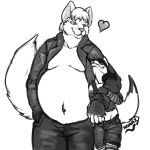  &lt;3 1:1 2014 anthro belly big_belly bottomwear canid canine clothing domestic_cat duo embrace felid feline felis fox fur greyscale hug hybrid jacket looking_at_another male mammal monochrome moobs navel nommz obese obese_anthro obese_male overweight overweight_anthro overweight_male pants shard_artel shorts side_hug tail topwear 