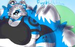  2023 anthro arm_tattoo asian_mythology big_breasts big_butt big_tail black_eyeballs blep blue_arms blue_tail blue_tongue breasts butt canid canine character_name copper_ring ear_piercing ear_tattoo east_asian_mythology female fox fujiki gold_ring_piercing hair hand_on_hip hill huge_belly huge_breasts huge_butt huge_tail huge_thighs japanese_mythology jewelry leg_tattoo libra_(symbol) looking_at_viewer mammal moon_tattoo morbidly_obese morbidly_obese_female multi_tail multicolored_body multiple_tattoos mythology necklace nipple_outline nixielikeschaos obese obese_female obstructed_eye overweight overweight_female pentagram_tattoo piercing pupils shaded silver_ring_piercing solo star_tattoo tail tattoo thick_thighs thigh_tattoo tongue tongue_out two_tone_body white_hair white_hands white_pupils white_tailtip 