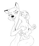  absurd_res anthro canid canine crossgender disney duo ears_down embrace female fox hand_on_chest hi_res hug judy_hopps lagomorph leporid line_art male male/female mammal nick_wilde nude pivoted_ears rabbit simple_background smile spoof_(artist) white_background zootopia 