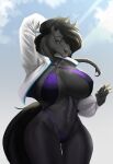  2022 5_fingers anthro big_breasts biped blue_sky braided_hair breasts brown_eyes clothed clothing cloud digital_media_(artwork) equid equine eyebrows eyelashes female fingers fur grey_body grey_fur grey_hair hair hand_behind_head hi_res horse jacket lips long_hair mammal navel open_clothing open_jacket open_topwear outside pink_lips portrait purple_clothing shaded sky solo three-quarter_portrait topwear white_clothing white_jacket white_topwear wolfbane154 