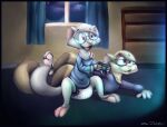  anthro brother_(lore) brothers_(lore) clothed clothing controller diaper domestic_ferret duo eyewear gaming glasses hi_res luthor male mammal mustelid musteline night sibling_(lore) thomas_(character) true_musteline wearing_diaper weasel zenfetcher 