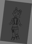  ambiguous_gender anthro bent_ear bottomwear clothing coffee_illixr crop_top fishnet fur leg_warmers legwear miniskirt monochrome navel no_hands rabbit_ears shirt simple_background simple_eyes simple_face sketch skirt solo surprised_expression topwear 