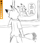  anthro canid canine dialogue disney flower fox line_art looking_at_viewer looking_away male mammal meme mirror nick_wilde plant simple_background solo spoof_(artist) talking_to_viewer white_background zootopia 