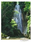  bush dated forest highres nature no_humans original painting_(medium) plant rock scenery signature summer tlctm7h8wdwnthx traditional_media tree water watercolor_(medium) waterfall 
