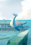  afloat bright_pupils closed_mouth cloud commentary_request day grey_eyes highres lapras looking_up momota_pix no_humans outdoors pokemon pokemon_(creature) sky smile solo water white_pupils 