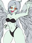  2023 amber_eyes anthro big_breasts black_bra black_clothing black_panties black_underwear bra breasts claws cleavage clothed clothing curvy_figure digital_drawing_(artwork) digital_media_(artwork) dinosaur elbow_feathers eyelashes eyeliner fang_(gvh) feathered_wings feathers female fingers gesture goodbye_volcano_high grey_body grey_scales hair hi_res hourglass_figure jorgeroman574 long_hair looking_at_viewer makeup navel open_mouth panties pterodactylus pterosaur reptile scales scalie silver_hair simple_background small_waist smile snoot_game snout solo strapless_bra strapless_clothing strapless_underwear thick_thighs underwear underwear_only voluptuous waving waving_at_viewer white_background wide_hips wings 