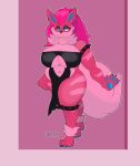  absurd_res anthro arcanine blue_pawpads canid canine chubby_anthro chubby_female claws clothed clothing digital_media_(artwork) drayx female fur generation_1_pokemon hair hi_res mammal mature_female neck_tuft nintendo partially_clothed pawpads pink_background pink_body pink_fur pink_hair pokemon pokemon_(species) simple_background solo tail tuft 