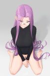  1girl absurdres barefoot fate/stay_night fate_(series) feet female_pubic_hair forehead glasses highres long_hair looking_at_viewer medusa_(fate) medusa_(rider)_(fate) pink_eyes pubic_hair purple_hair simple_background sin_quota solo white_background 