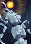  bandage bandaged_arm bandaged_chest bandaged_leg big_breasts breasts cosmic_background cosmic_humanoid duel_monster female helios_the_primordial_sun hi_res huge_breasts humanoid invisibility invisible solo space star sun translucent translucent_body yu-gi-oh! 