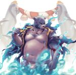  2023 absurd_res anthro asian_clothing bear beard belly blood blue_body blue_fur bodily_fluids bonasiah bulge clothing east_asian_clothing facial_hair full_attack fundoshi fur guadr hi_res humanoid_hands japanese_clothing kemono male mammal moobs navel nipples overweight overweight_anthro overweight_male scar solo sophring_jie underwear water white_clothing white_fundoshi white_underwear 