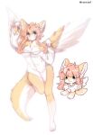  anthro big_breasts blue_eyes breasts character_request chibi clothed clothing feathered_wings feathers female fluffy fluffy_tail hi_res mammal panties rsswoof shirt simple_background skimpy solo species_request tail topwear underwear wings 