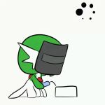  2020 animated chibi empty_eyes face_shield female gardevoir generation_3_pokemon green_hair hair humanoid mask mferite nintendo not_furry pokemon pokemon_(species) solo welding welding_mask welding_torch white_eyes 