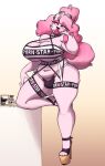  absurd_res anthro big_breasts breasts bulge canid canine canis cleavage clothed clothing domestic_dog ear_piercing gynomorph hair hi_res intersex jaystarry lipstick makeup mammal panties piercing pink_hair solo underwear 