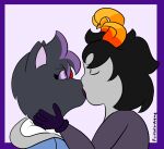  alien anthro black_body black_fur domestic_cat eyewear eyewear_on_head felid feline felis fur glasses glasses_on_head grey_body hi_res homestuck humanoid humanoid_on_anthro kissing making_out mammal ms_paint_adventures pink_nose pixiecatsupreme troll_(homestuck) webcomic 