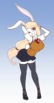  absolute_territory absurd_res anthro big_breasts breasts clothing female footwear hands_behind_head hi_res high_heels lagomorph legwear leporid looking_at_viewer mammal necktie one_eye_closed rabbit school_uniform scorpdk smile solo thigh_highs uniform wink 