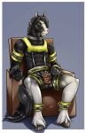 2022 anthro balls bdsm biped bondage bound chair chastity_cage chastity_device collar equid equine furniture genitals hi_res hooves horse male mammal metal_collar nastya_tan penis simple_background sitting smile solo submissive submissive_anthro submissive_male 