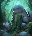  artist_name forest grass highres marill mcgmark nature no_humans open_mouth outdoors pokemon pokemon_(creature) quagsire signature tree tree_stump water watermark wooper 
