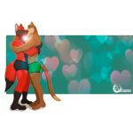  anthro arms_around_partner belzaurus_(artist) blaze_wolf bulge canid canine canis clothed clothing domestic_cat duo embrace felid feline felis hug jesse_cat kissing loving_embrace male male/male mammal partially_clothed underwear wolf 
