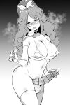  1girl absurdres accord_sensei bar_censor breasts censored erection futanari glasses greyscale highres large_breasts long_hair looking_at_viewer makin_tama monochrome navel open_mouth penis puyopuyo solo standing testicles 