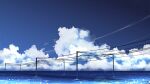  blue_sky chinese_commentary cloud commentary_request contrail highres no_humans ocean original outdoors power_lines road rune_xiao scenery signature sky star_(sky) starry_sky still_life utility_pole 