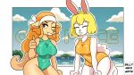  anthro beach big_breasts big_butt blonde_hair breasts brown_body brown_fur butt canid canine carrot_(one_piece) clothing cloud cloudscape detailed_background duo erect_nipples female female/female fur glistening glistening_body hair hi_res islands lagomorph leporid light looking_at_viewer mammal minkmen_(one_piece) nipples one-piece_swimsuit one_piece orange_hair rabbit sea seaside sillynikoarts_(artist) sky small_breasts smile smiling_at_viewer sunlight swimwear thick_thighs wanda_(one_piece) water white_body white_fur wide_hips 