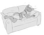  anthro asinus bottomwear clothing cuddling donkey duo equid equine faceless_character faceless_male female freckles furniture hi_res hooves human humanoid larger_female male mammal midriff shorts simple_background size_difference sleeping sofa spinater teenager young 